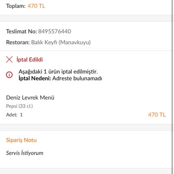 Trendyol Yemek Ürün Yok Para İadesi Yok