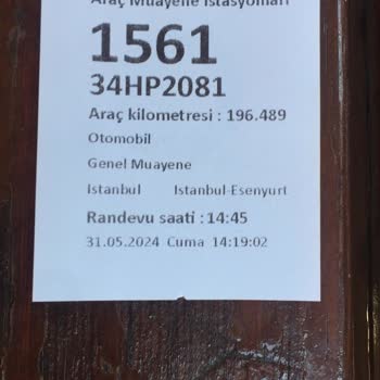 TÜVTÜRK_34. HP. 2081 K. Kartına Fark Aldı._31.05.2024
