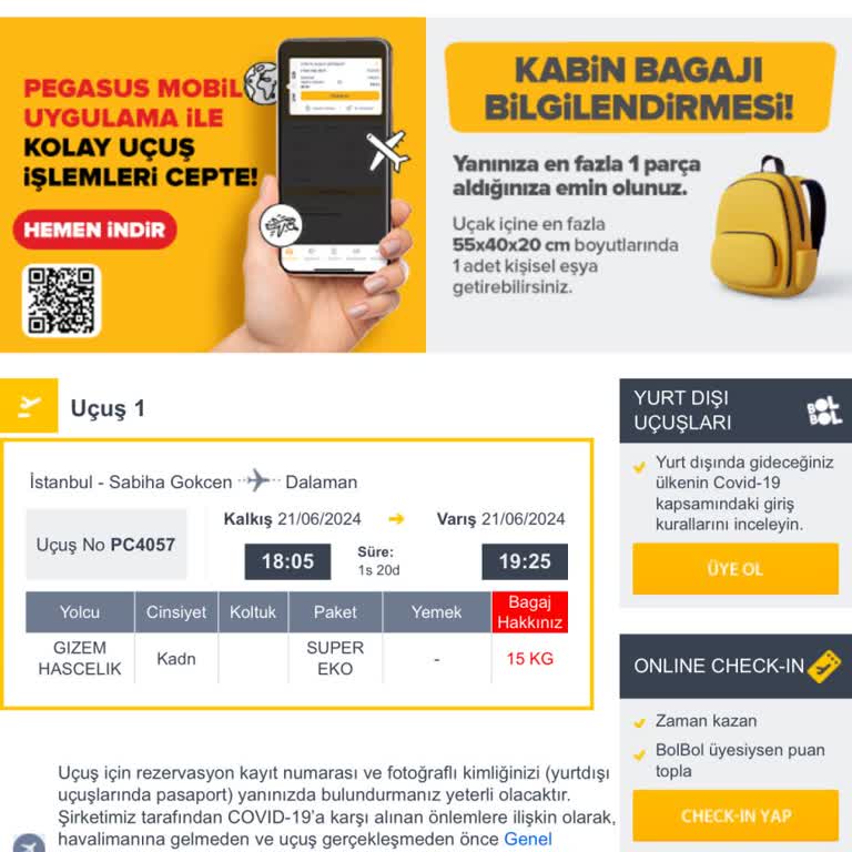 Pegasus Cifte Bilet Satışı