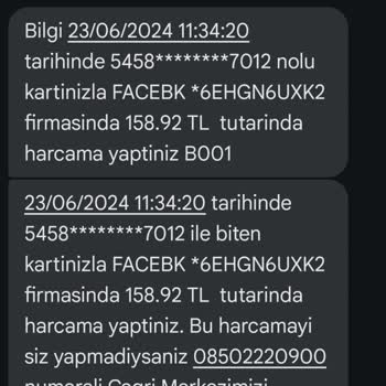 Facebook İznim Olmadan Harcama Yapılması Kredi Kartımdan