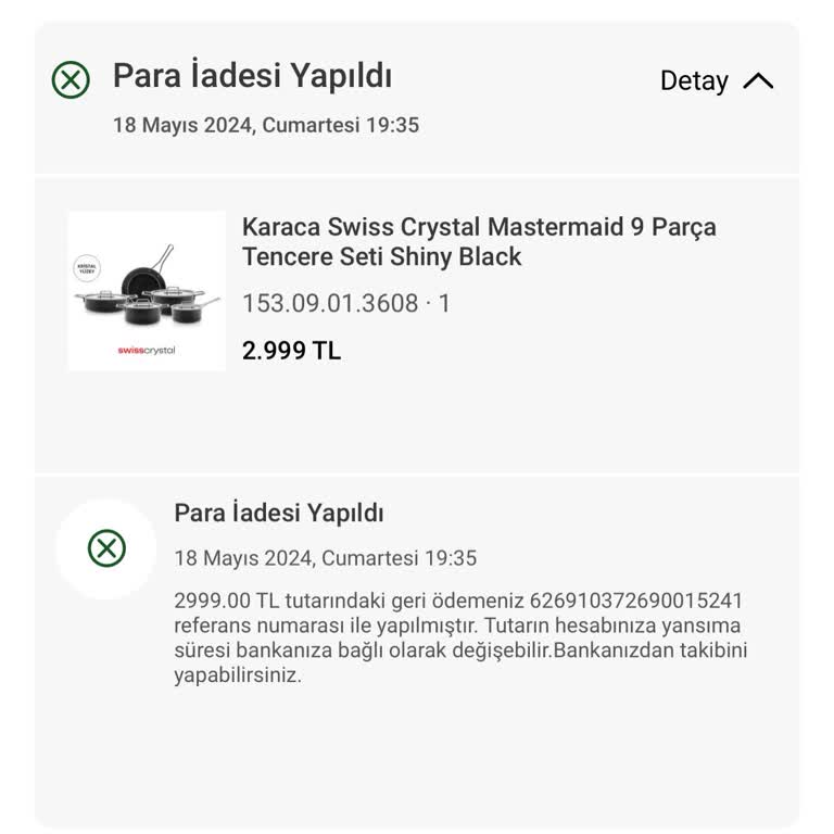 Karaca Züccaciye Karaca Ürün İptali