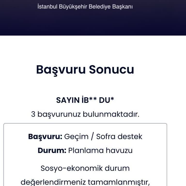İBB - İstanbul Büyükşehir Belediyesi Sofra Destek Kartı Başvurum Neden Sonuçlanmadı?