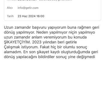 Getir Yemek Üyelik İçin Dönüş Yapmıyor