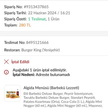 Burger King Paramı İade Etmiyor