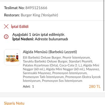 Burger King Paramı İade Etmiyor