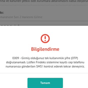 Findeks Sürekli Benzer Hatalar Veriyor