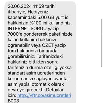Vodafone 1 Günde Kendiliğinden Giden 21 GB İnternet