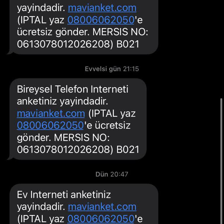 Mavi Anket Mesaj Atma Artık
