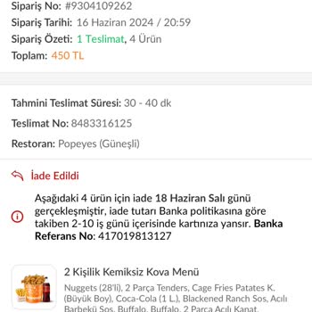 Popeyes Ve Trendyol Hatalı Kusurlu Eksik Ürün