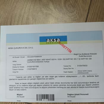 Aksa Gaz Adresin Yanlış Alınması