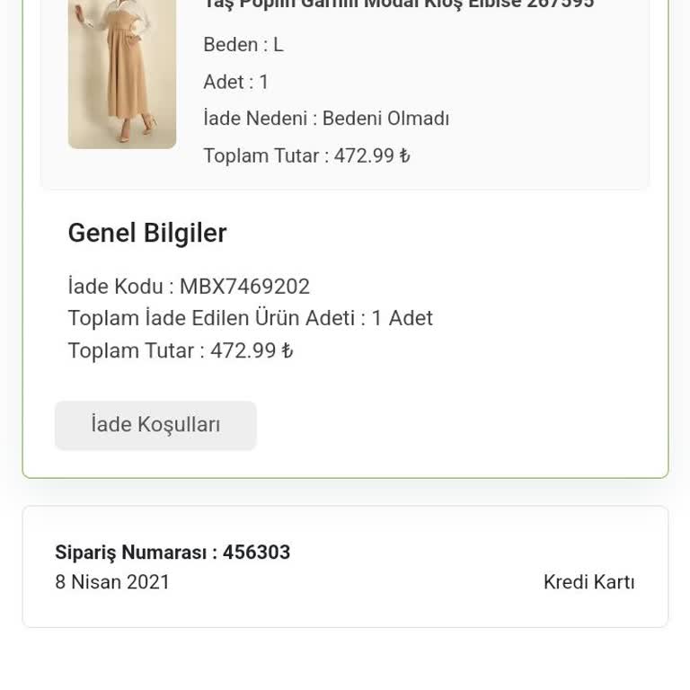 Modamizbir.com Ürün İadesi Yapılmadı.