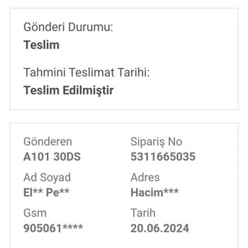 A101 Bir Günde Kargo, Siparişim Teslim Edilmedi