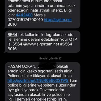 Sigortam.net Üzerinden Yaşadığım Mağduriyetim Kasko İçin Aman...