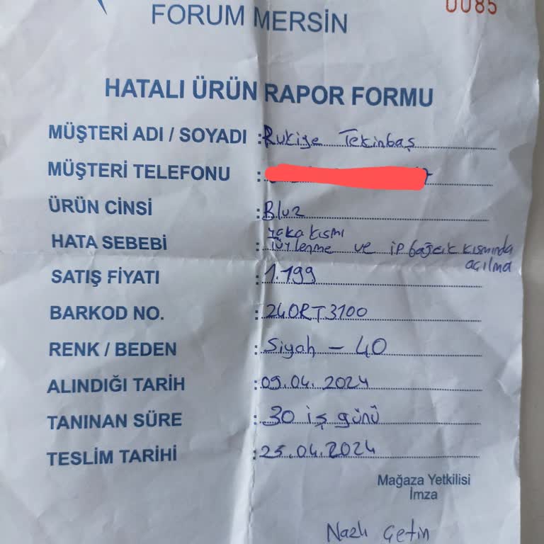 Armine Mersin Forum AVM. İade İşlemi Bekleme Süresi