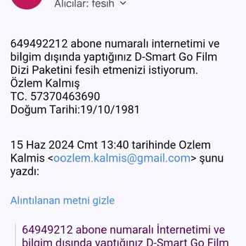 D-Smart İnternet Başvurusunda İletişim Sorunu Ve Fesih Engeli