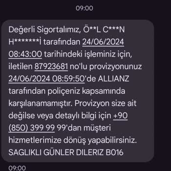Allianz Sigorta Allianz Haksız Kesilen Provizyon Ücreti