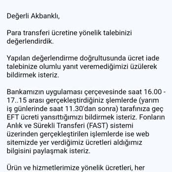 Akbank İşlem Masrafı Şikayeti