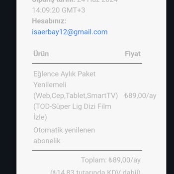 TOD Tv Tod Mobil Ödeme İle Aldığım Ürün Hesabıma Yansımadı
