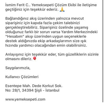 Yemeksepeti Bir Türlü Firmaya Ulaşamadık