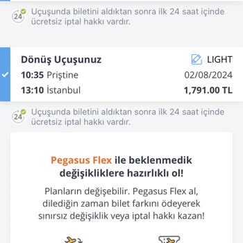 Pegasus 18.06.24 Tarihinde Aldığım Bilet Uygun Fiyat Olması Gerekirken,