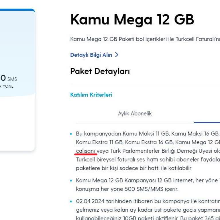 Turkcell Kamu Tarifelerindeki Katılım Kriterinde Yer Alan Yanıltıcı Bilgiler.