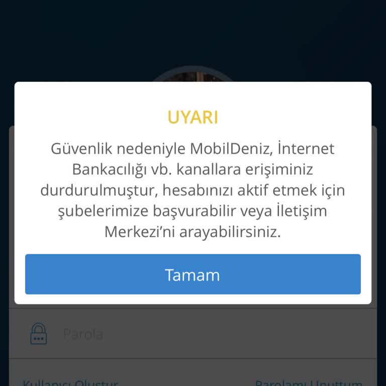 Denizbank Mobil Erişim Durdurulmuştur!