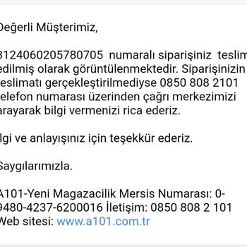 A101 Teslim Edilmeyen Ürün Teslim Edildi Denilmekte