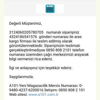 A101 Teslim Edilmeyen Ürün Teslim Edildi Denilmekte
