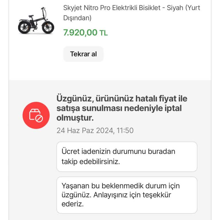 Hepsiburada Hatalı Fiyat Nedeniyle İptal Edilen Siparişim Hakkında