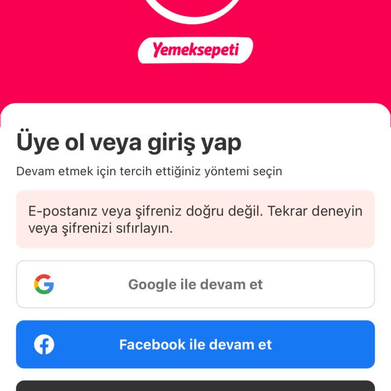 Yemeksepeti Giriş Sorunu Yaşıyorum