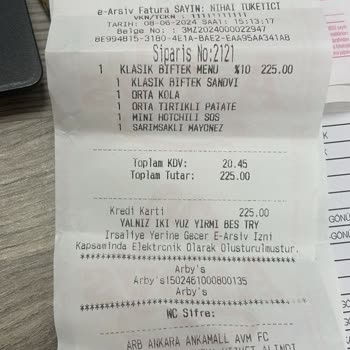 Arbys Fatura İletmiyor