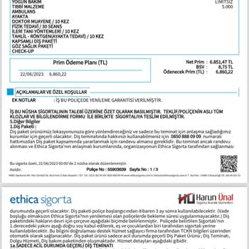 Ethica Sigorta Tamamlayıcı Sağlık Sigortası Pişmanlığı-5 Yıl Sigortalı