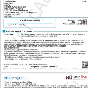 Ethica Sigorta Tamamlayıcı Sağlık Sigortası Pişmanlığı-5 Yıl Sigortalı