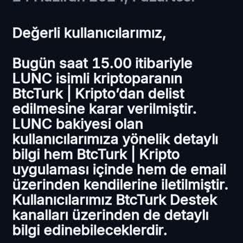 BTC Türk Lunc Coin Delist