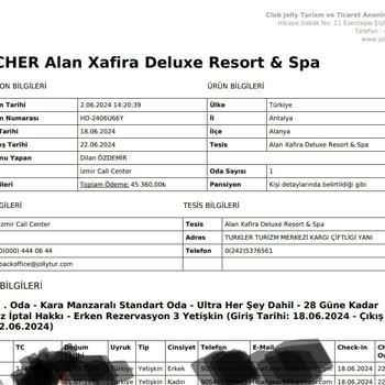 Jolly Tur Otel Bilgilendirme Yetersizliği