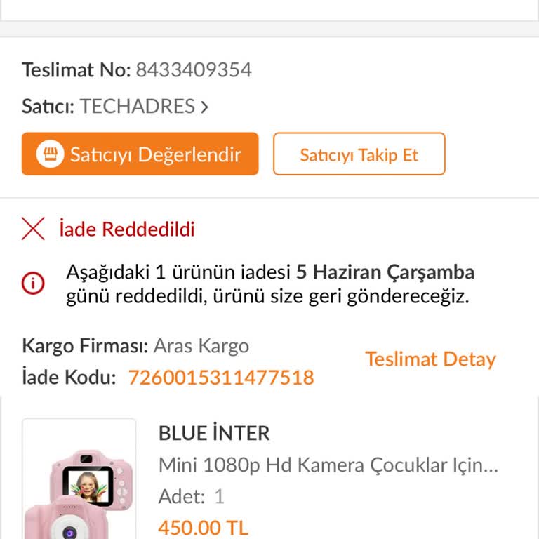 Trendyol Eksik Gönderilen SD Kart Nedeniyle Yaşanan Sorun