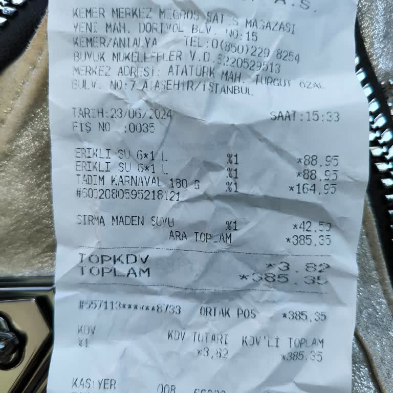 Kemer/Antalya Migros Taki Fahiş Su Ücreti 1lt Su 88.95 TL