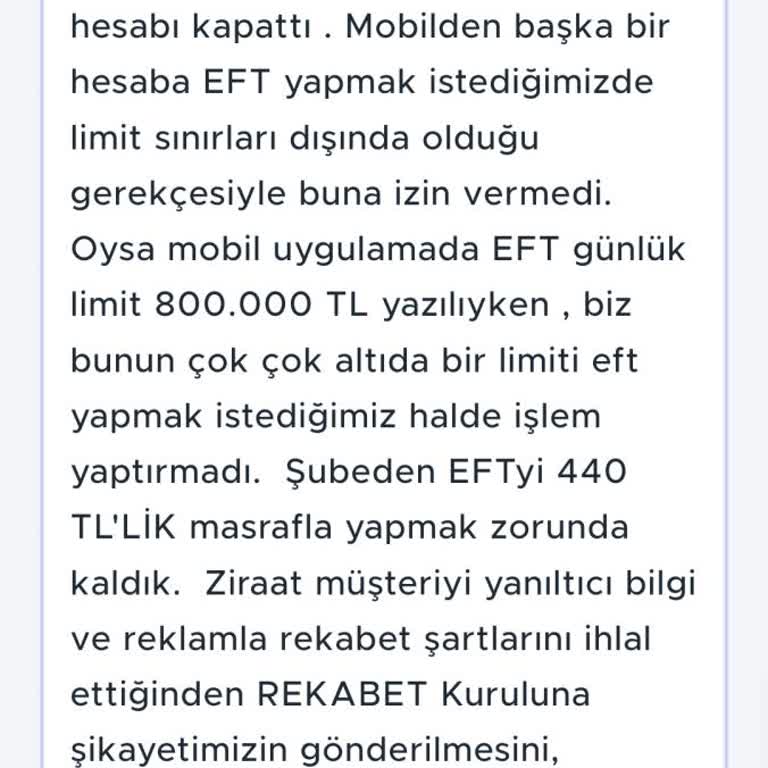 Ziraat Mobil EFT Yaptırmıyor Limit Dahilinde Olduğu Halde