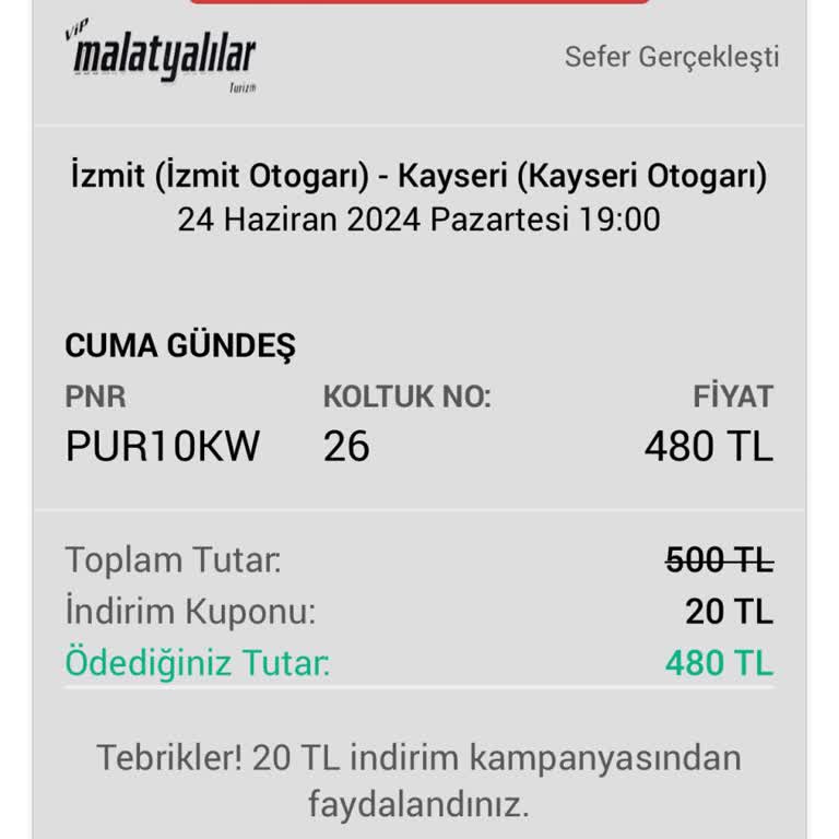 ViP Malatyalılar Turizm Vip Malatya Sefere Almama
