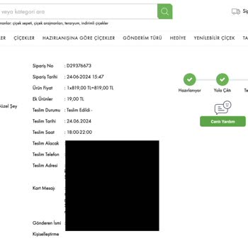 Taze Çiçek (tazecicek.com) Teslim Edilmeyen Sipariş: Güven Kaybı!