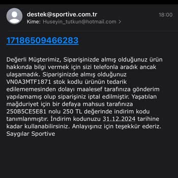 Sportive Mağazasının İndirimdeki Ürünü Göndermemesi