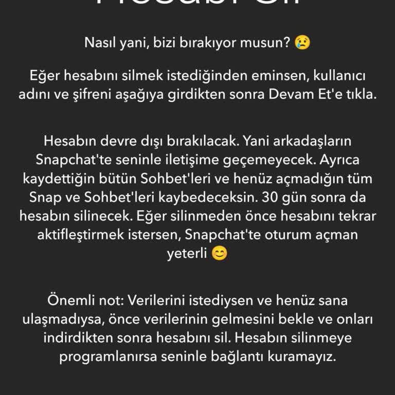 Snapchat Hesap Silme Hatası