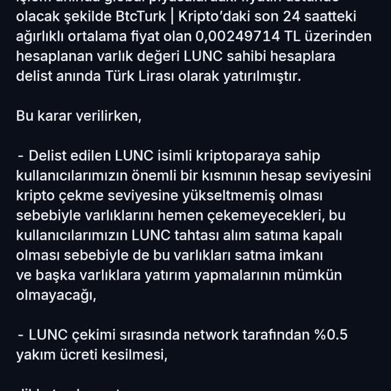 BTCTURK Lunc Şikayeti