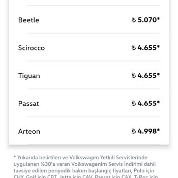Volkswagen Periyodik Bakım Servis Ücreti
