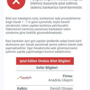 Anadolu Ulaşım Anadolu Firması Bilet İptali Yapmıyor