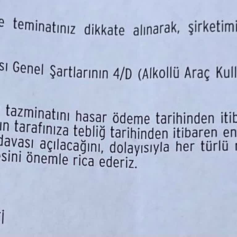 Anadolu Sigorta'dan Gelen Rücu Talebi