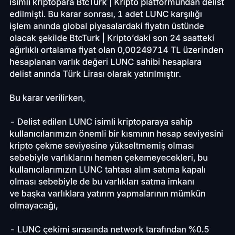 BTCTURK Lunc Coin Satışı Etik Değil!