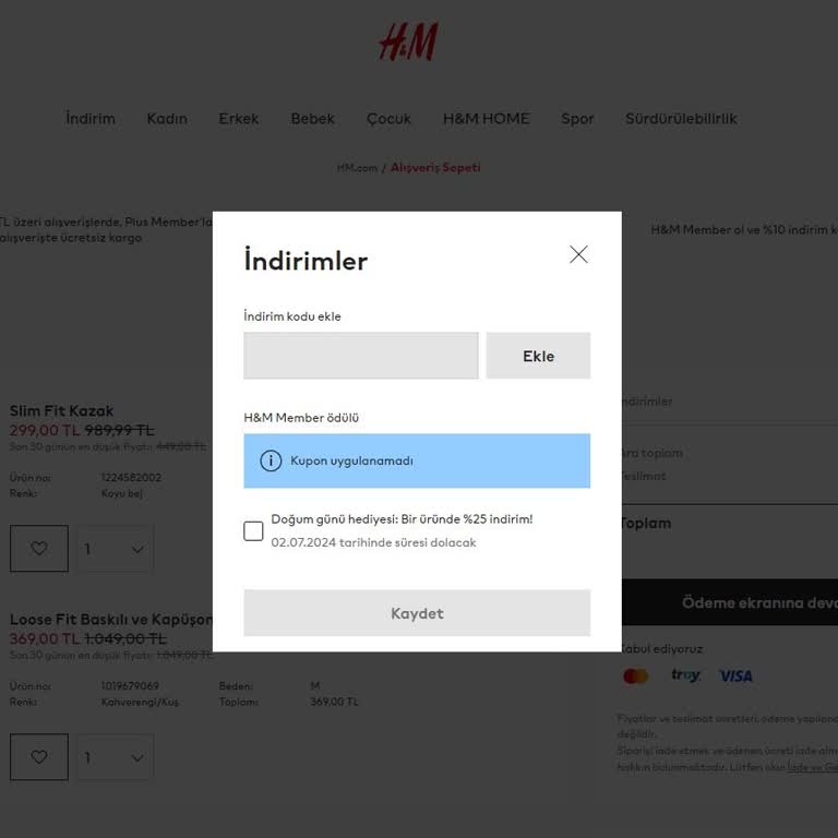 H&M Doğum Günü İndirimi Kullanamama