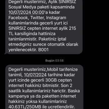 Türk Telekom Ek Paket Almama Rağmen Kullanımlarımın Aşım Olarak Faturalandırılması