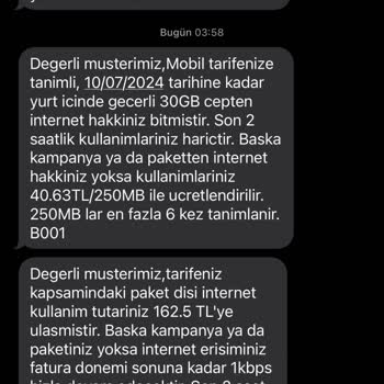 Türk Telekom Ek Paket Almama Rağmen Kullanımlarımın Aşım Olarak Faturalandırılması